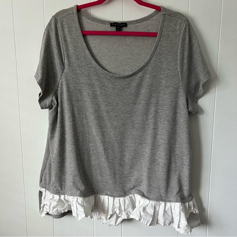 LANE BRYANT Grey Ruffle Hem Tee